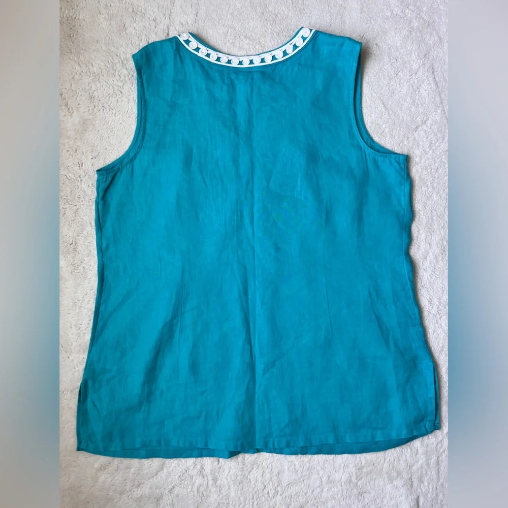 Charter Club Luxury Linen Embroidered Teal Sleeveless Top Women Size Large - Picture 4 of 8